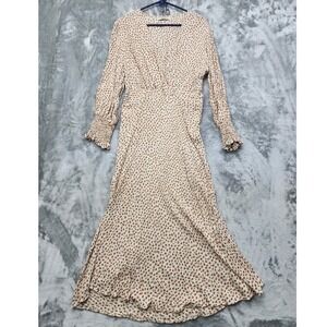 AURA The Label Dress Womens L Tan Beige Floral Mia V-Neck Wrap Long Sleeve Maxi